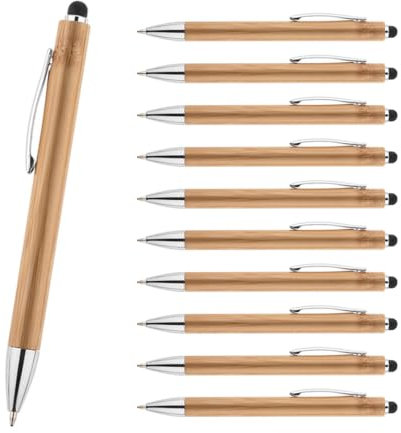 WPRO Kugelschreiber mit Touchpen Bambus 100er Set – Nachhaltige Stifte blau schreibend mit austauschbarer Mine – Geschenk für Büro & Events Bamboo schwarz