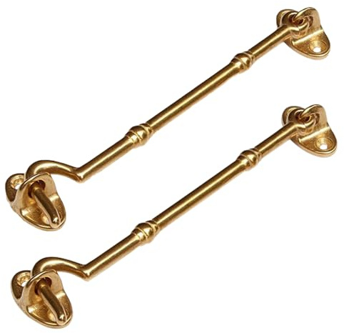 2 Pezzi 15 cm di Serratura in Ottone Lucidato per Porte di Cabina con Gancio e Occhiello, Serratura per Armadio con Viti di Fissaggio per Porta, Cancello, Finestra, Armadio, Capannone