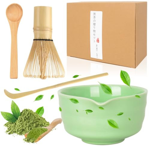 Matcha Kit Fouet Matcha, 5 Pièces D'accessoires pour Matcha, Set de Fouet Matcha Bambou pour Préparation D'un Matcha Latte Petit Déjeuner Matcha Ceremonie Japonais, Cadeau pour Famille Collègue Ami