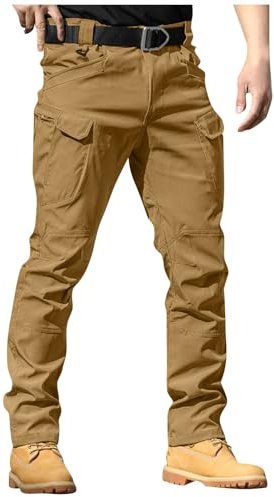 Arbeitshosen Männer,Arbeitshosen Männer Stretch,Cargohose Herren Lang Casual Jogginghose Stretch Chino Hose Regular Fit Cargo Hose Elastische Jogginghose Mit Tasche Outdoor Hosen für Herren,Braun,XL