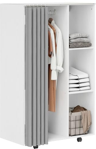 HOMCOM Armoire penderie Meuble de Rangement Mobile 4 roulettes avec Tringle à vêtements et étagères Ouvertes, penderie vêtement Dressing Roulant pour Chambre à Coucher, dim. 80 x 40 x 128 cm, Blanc