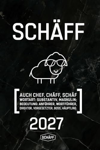 SCHÄFF 2027 Kalender für den Chef mit Humor Terminplaner A5 | Lustiges Schaf mit Sonnenbrille | Farbe Schwarz