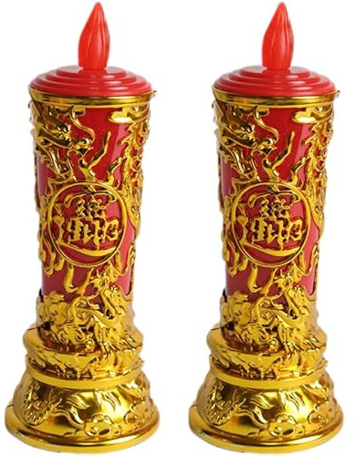jojofuny 1 Paar Elektrische Flammenlose Kerzen Buddhistische Deko - Led KerzenlichtFüR Innen Und AußEn Goldenes Kunststofflicht Ohne Batterien