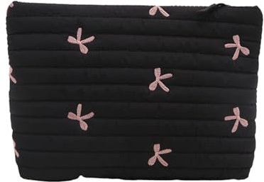 Stilvolle Kosmetiktasche mit Schleife, stabile Make-up-Tasche mit Schleife, Kosmetiktasche für organisierte Aufbewahrung, Schwarz