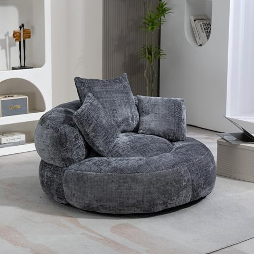 okwish Schlafsofa mit 3 Kissen, Ecksofa Lazy Sofa Indoor & Outdoor Sitzsack Relaxsessel für Schlafzimmer, Büro, Posterstuhl, Chenille-Stoff, Grau