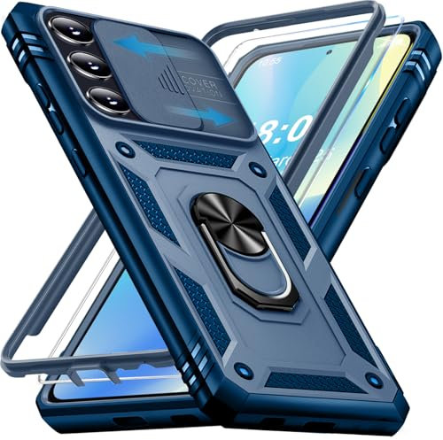 KOGENG Coque pour Samsung Galaxy A55 5G avec Verre Trempé, 360° Antichoc Étui de Militaire Protection Anneau Support Renforcée Armure Telephone Housse pour Samsung A55 5G Case (Bleu)