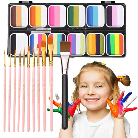 Kit de peinture pour le visage lavable - Palette d'art professionnelle 12 couleur, ensemble de peinture Rainbow Body | Couleurs de visage créatifs durables, peinture de corps artistique pour ,