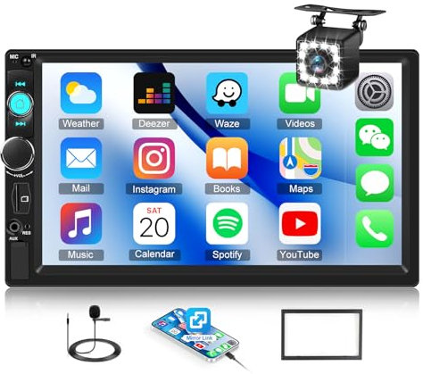 OiLiehu Pantalla 7 Pulgadas 2 DIN Radio Coche Bluetooth con Mirror Link FM Radio Control del Volante Camara Marcha Atras EQ Entrada USB Auxiliar y Micrófono