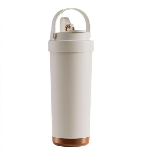 Travel Mug with Handle 24oz 750ml Double Wall Ceramic Stainless Steel Insulated Water Bottles Tumbler with Straw 2-in-1 Leakproof Lid for Cold and Hot Drinks Portable Travel Coffee Mug