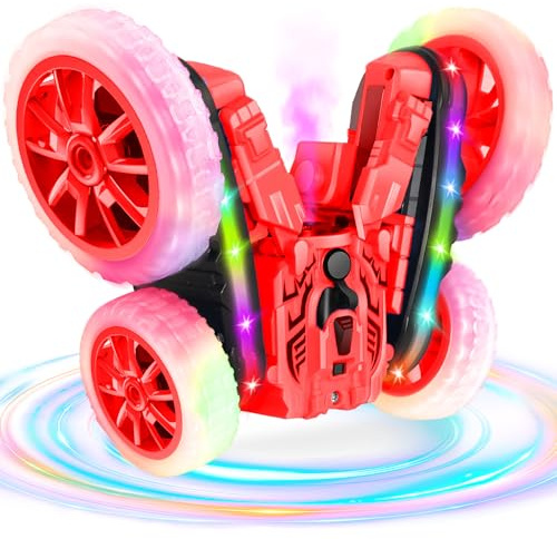 MidiVix Ferngesteuertes Auto für Kinder, Cool Lights 360° Spin Double Sided Flips RC Autos, Outdoor 4WD Off Road Stunt Car, Spielzeug für Jungen Mädchen Alter 6-12 Geburtstag Geschenk Rot