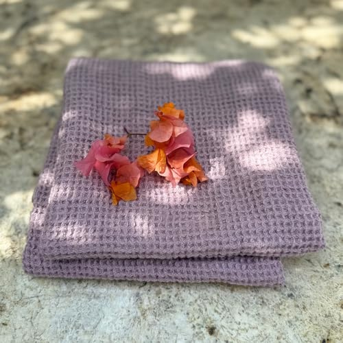 JOWOLLINA Badetuch Saunatuch Hand & Gästetücher 100% Leinen Stonewashed Waffelpique (Vintage Flieder, 45 x 65 cm)