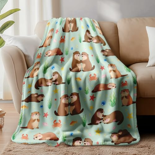 WADORN Seeotter Fleecedecke Kuschelige Überwurfdecke Mit Niedlichem Otter Flauschig Weich Flanell Fleecedecke Für Zuhause Büro Schlafzimmer Wohnzimmer Camping Sofa Bett Couch Stuhl Urlaub 150x130cm