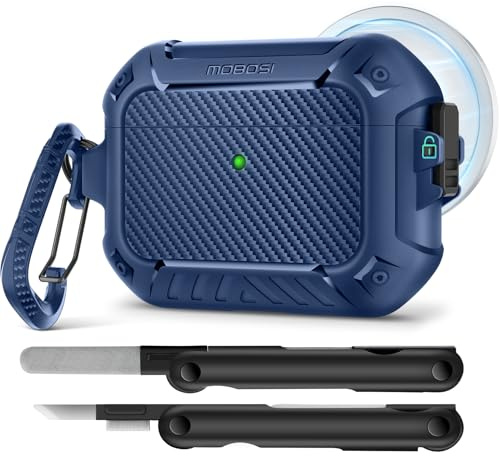 MOBOSI für AirPods Pro 3 Hülle Kompatibel mit Magsafe,Blau | Militärschutz Stoßfest Schutzhülle mit Reinigungsset & Karabiner,Case Hülle für AirPod Pro 3 Generation(2025)