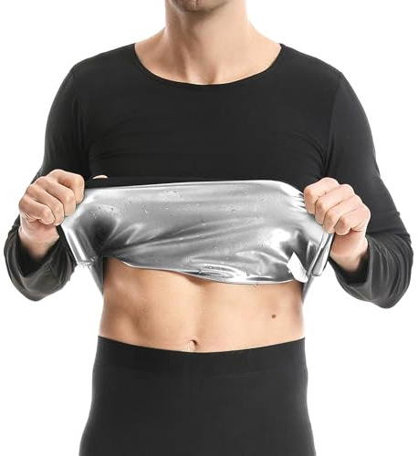 GENEMEN Herren Sauna-Shirt Langärmelige Fitness Kleidung Rundhals Top Schweißt Top Laufsportkleidung