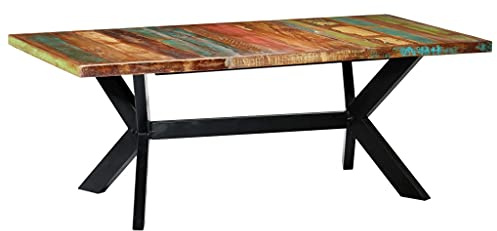 Owoxanthellate Massiver Esstisch 200x100 cm Altholz Echtholzplatte mit Stahlgestell Industrie-Design Recycling Massivholz Küche Esszimmer robust & langlebig für Wohnzimmer offene Küche Loft