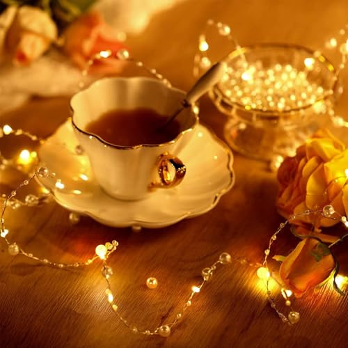 ENLACE Perlenlichterkette, 1M 10 LED Perlengirlanden Lichterkette Batteriebetrieben, Warmweiß Perlen Lichterkette für Hochzeit, Valentinstag, Weihnachten, Party Deko