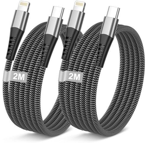 Câble iPhone USB C 2M 2Pack [Certifié Apple MFi], Câble USB C vers Lightning Cable iPhone Charge Rapide Nylon Cable Chargeur iPhone Cable Lightning USB C pour iPhone 14 Pro Max/14 Plus/13/12/11/XR/X