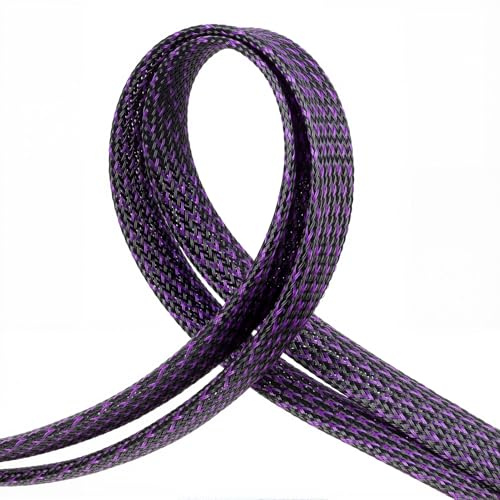 Braided Cable Sleeve, 33ft Expandable Wire Loom for Automotive Wiring Harness & PC Case, Pet-Proof Chew Resistant Cord Protector, Flexible Cable Management (Purple Black, 6mm (1/4))