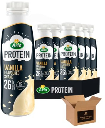 Arla High Protein Milkshakes | Variety Flavoured Milk Drink | No Added Sugar, Low Calorie Beverage - Nutritional 26g Protein | Natural Breakfast, Workout Drink (Protein Vanilla 428ml - Pack 8)
