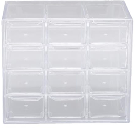 OPPWONG Contact Lens Organizer, 12 Grids Clear Plastic Storage Case with Transparent Drawers, Wall Mount Holes for Daily Disposable Lenses & Small Accessories (12 Grids Transparent)