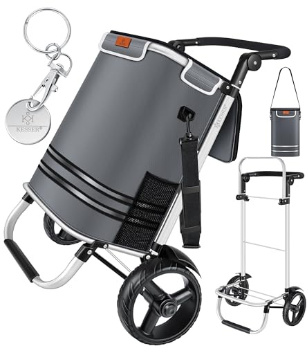 KESSER® Einkaufstrolley klappbar mit 56L Kapazität und belastbar bis 50kg | 3in1 Trolley Sackkarre & Umhängetasche | Faltbarer Einkaufswagen inkl. Kühlfach & Einkaufschip | Treppensteiger Anthrazit