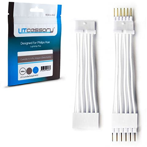 Litcessory Controller auf 6-Pol Adapter für Philips Hue Lightstrip Plus (Abnehmbare Version, Weiß - STANDARD 6-POLIG V3 / WiZ Lightstrip)
