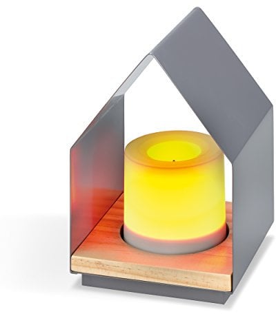 Batterie DekoleuchteLENI - 5 Std. Timerbetrieb oder Dauerlicht - Kunststoffkerze mit Flackerlicht - (L x B x H): 12 x 12 x 18cm - Stimmungslampe Dekolampe Innen Batterieleuchte - esotec 202002