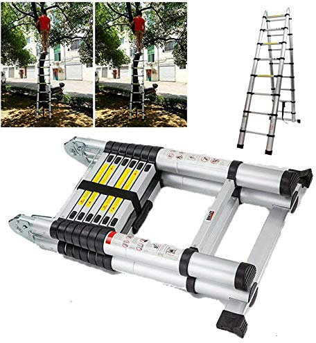 5M 16.5FT Telescopic Ladder EN131 Certified 16 Steps Aluminium Portable Extension Ladder A Frame/A Shape for Multipurpose Home Garden DIY Builder with Non Slip Ladder Rubber Feet