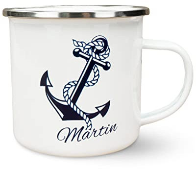 Werbetreff Gera Emaille-Tasse mit Name & Motiv Anker - Bedruckt & Personalisiert - Geschenk-Idee für Frau & Mann - Vintage-Look - Retro-Optik