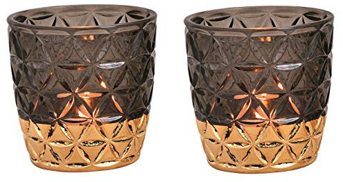 Schmucks HOME Deko Gold schwarz 2X Windlicht Glas Teelichthalter 9x9 cm (schwarz)