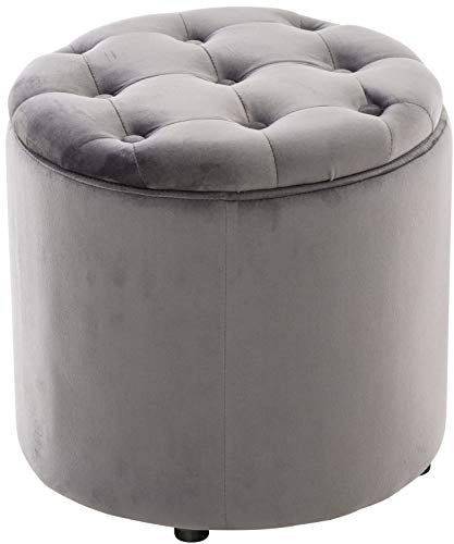 CLP Sitzhocker Pantin Samt I Polsterhocker Mit Stauraum I Gesteppter Hocker Mit Zierknöpfen I Runder Hocker Gepolstert, Farbe:grau