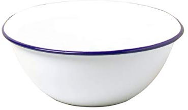 Dunlevy Enamel Mixing Bowl - 18cm, Blue Rim