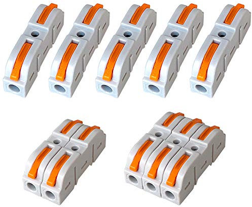 QitinDasen 16Pcs KV211 Palanca Tuerca Cable Conector, 1 en 1 fuera Bilateral 2 Puertos Compacto Conductor Conector, Rápido Cable Conector Resorte Bloque Terminal (Combinación Libre)
