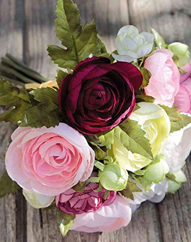 artplants.de Kunst Ranunkelstrauß Tonie, pink-weiß, 20cm, Ø20cm - Ranunkel Deko/SeidenBlumenstrauß