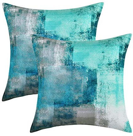 Alishomtll Blaugrün Kissenbezug 45x45 cm 2er Set Kissenhülle Weiche Dekorative Kissenbezüge Set für Sofa Schlafzimmer, Türkis Grau