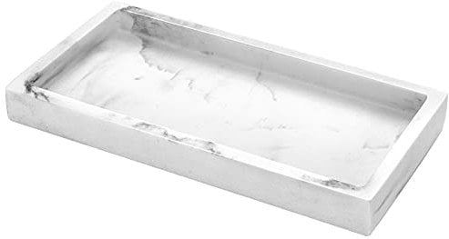 Luxspire Badezimmertablett, Harz Schminktisch Tablett Organizer Deko Rechteckig Schmucktablett Schmuckaufbewahrung Mini Schale für Gewebe, Kerzen, Handtuch, Kleine Kosmetisch, Pflanzen - Kies Weiß