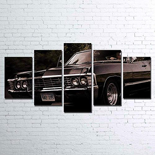 SINGLEAART Leinwanddrucke,5 Teilige Leinwand,5 Stück Wandbild,Wohnzimmer Dekoration,Modular Wandkunst,Brettmalerei,Geburtstagsgeschenk,1967 Chevy Supernatural Impala,150Cm×80Cm,Mit Rahmen
