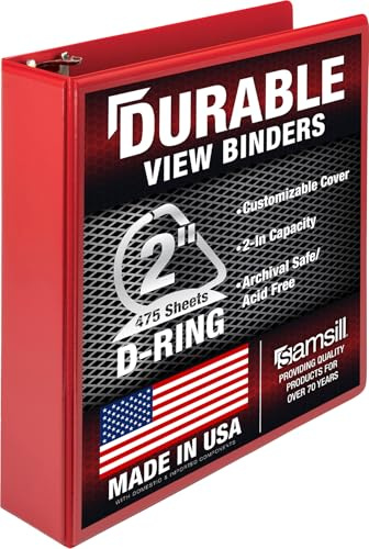 Samsill Durable 2 inch 3 Ring Binder, D Ring Binder, 100% Recycled Chipboard, Red