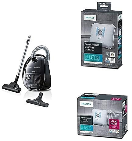 Siemens Staubsauger mit Beutel synchropower VS06A212, Bodenstaubsauger + 4X Staubsaugerbeutel PowerProtect Typ G All, VZ41FGALL + 16x Staubsaugerbeutel PowerProtect Typ G All, VZ16GALL