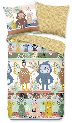 Good Morning! Kinderbettwäsche Baumwolle Monster Ocker
