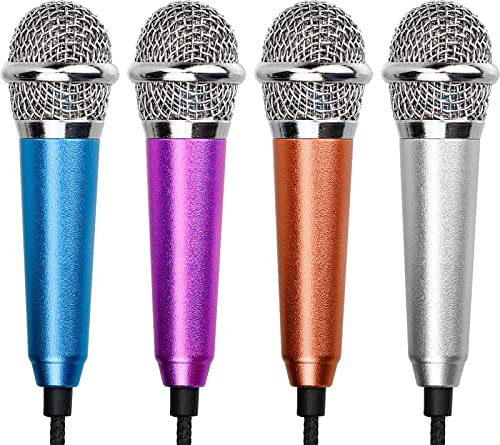 ALFFREUDE 4 StückeMini Mikrofon Tiny Karaoke Microphone Tragbar Handmikrofon kleines Klinke mikrofon mit Schwamm und Kabel für Handy Laptop Notebook, 4 Farben
