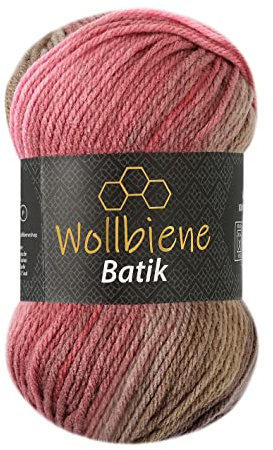 Wollbiene Batik Wolle mit Farbverlauf mehrfarbig 100g Multicolor Strickwolle Häkelwolle (5050 braun beere rosa)