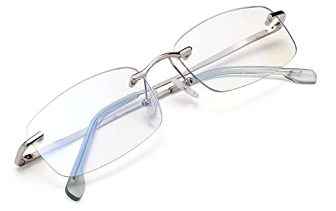 Amorays Lesebrille Damen Herren Modern Ohne Rahmen mit Blaulichtfilter Entspiegelt 6001（Silber，+1.00）