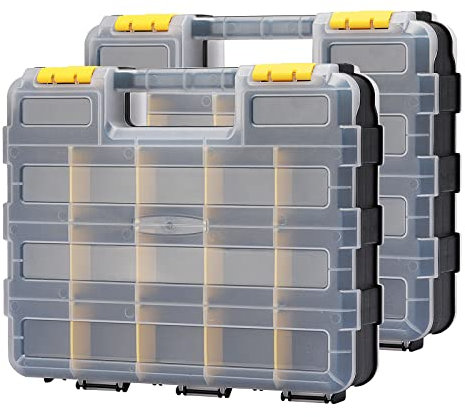 MIXPOWER 2 Stück 34 Fächer doppelseitiger Organizer mit stoßfestem Polymer und anpassbaren, abnehmbaren Kunststoff-Trennwänden, Aufbewahrung und Transport, schwarz/gelb, 2 Stück Paket