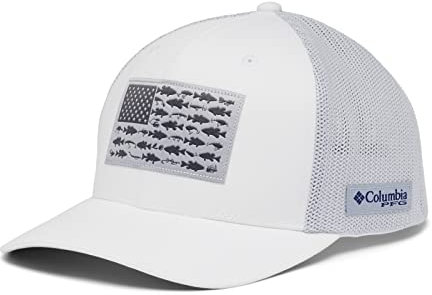 Columbia Unisex-Erwachsene PFG Fischflagge Mesh Ballkappe Cap, Weiß/Cool Grey/Bass-Flagge, X-Large