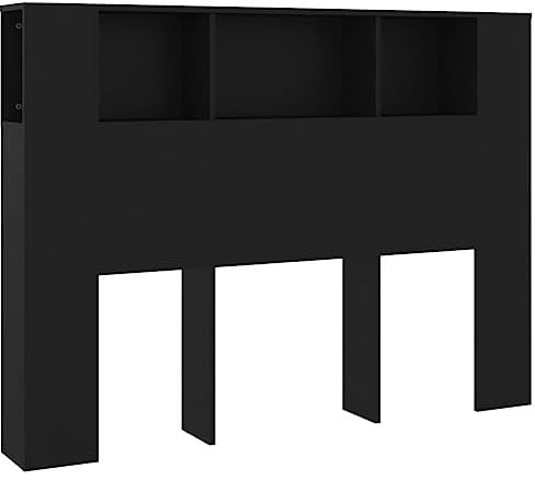 vidaXL Bett Kopfteil mit Ablagen und Regal - Wand-Kopfteil Bücherregal Betthaupt Schlafzimmer Schwarz 140x18,5x104,5cm