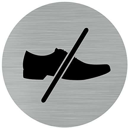 Pictogramme Chaussures Interdites (Q0167). Plaque Chaussures Interdites À Coller. Signalétique Chaussures Interdites. Plaque Interdiction Chaussures - Diamètre 76 mm - Plaque aluminium brossé - Plaque