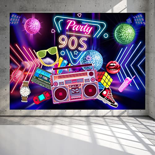 90er Jahre Party Dekorationen - Extra Großer Stoff Banner 125 x 80cm, Zurück Zu Den 90 Jahren Hip Hop Deko Hintergrund, Neon