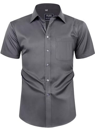 siliteelon Mens Shirts Short Sleeve Stretch Dress Regular Fit Casual Business Summer Shirt with Pocket