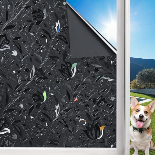 Niviy Blackout Window Film 100% Light Blackout Shades Room Darkening Black Window Cover Removable Black Out Window Tint for Home(11.8 x 78.7 inches)